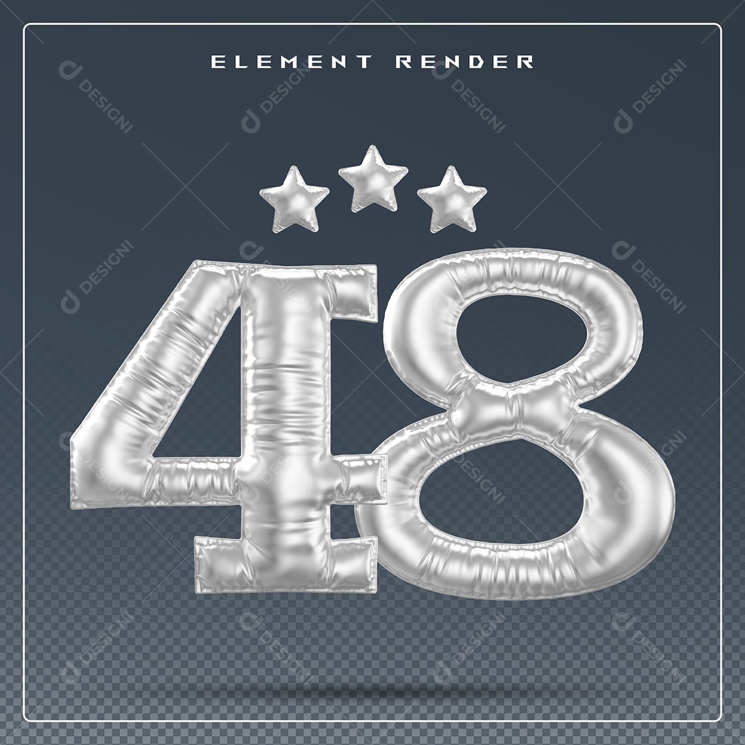 Elemento 3D Número 48 Cinza para Composição PSD