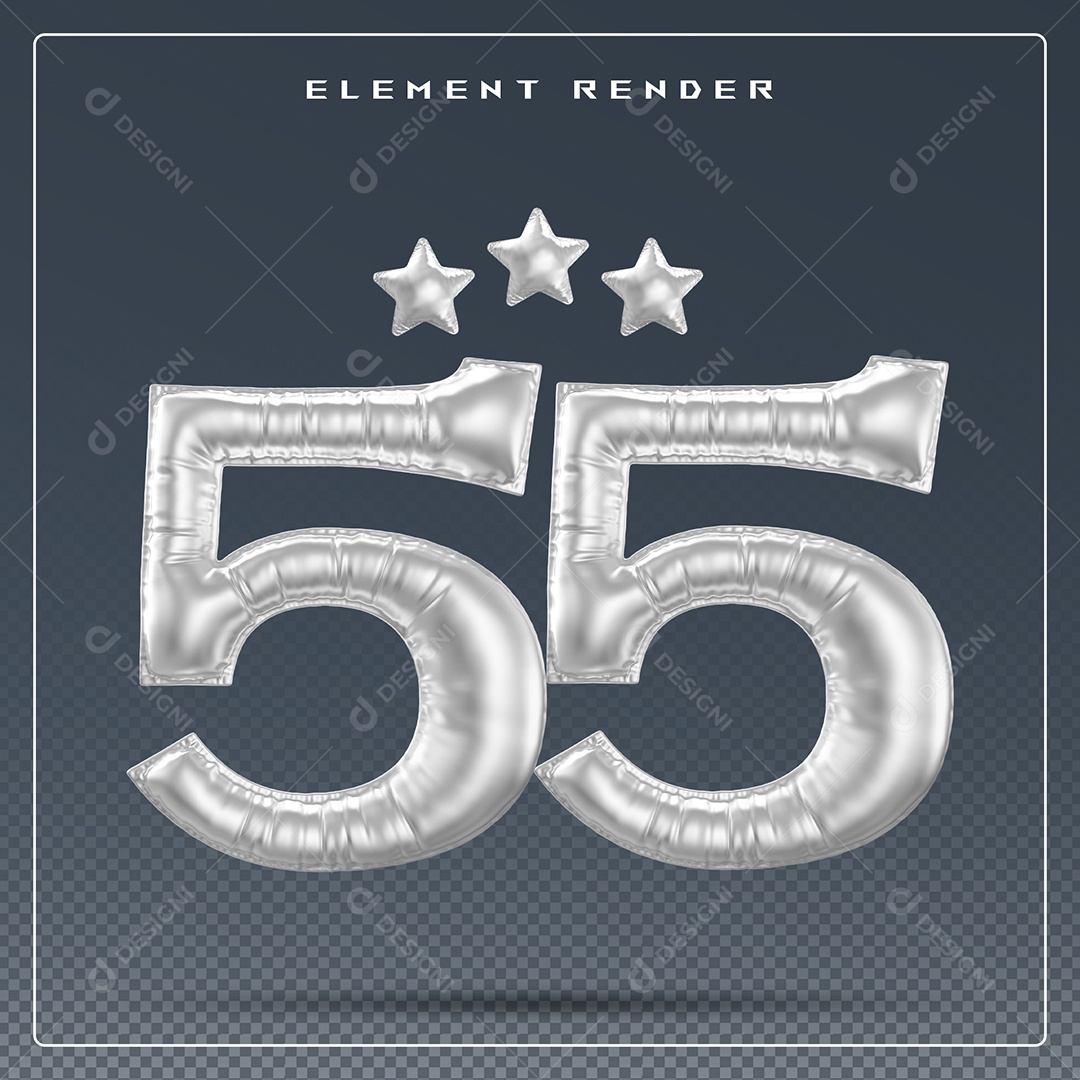 Elemento 3D Número 55 Cinza para Composição PSD