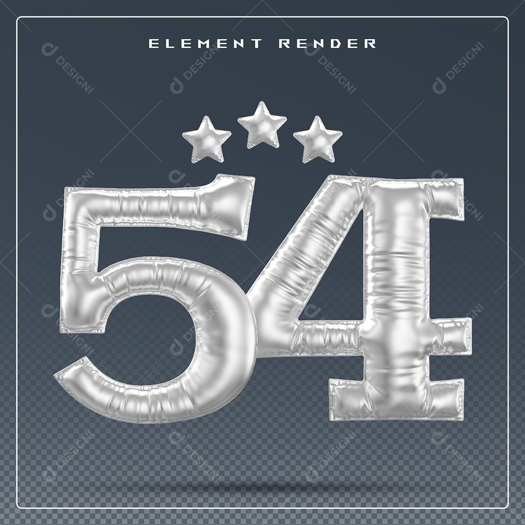 Elemento 3D Número 54 Cinza para Composição PSD