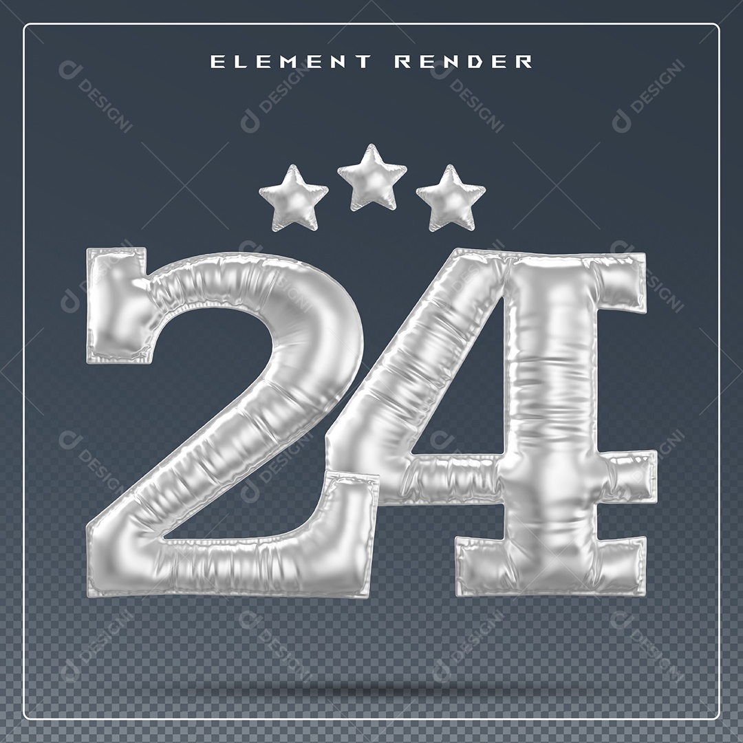 Elemento 3D Número 24 Cinza para Composição PSD