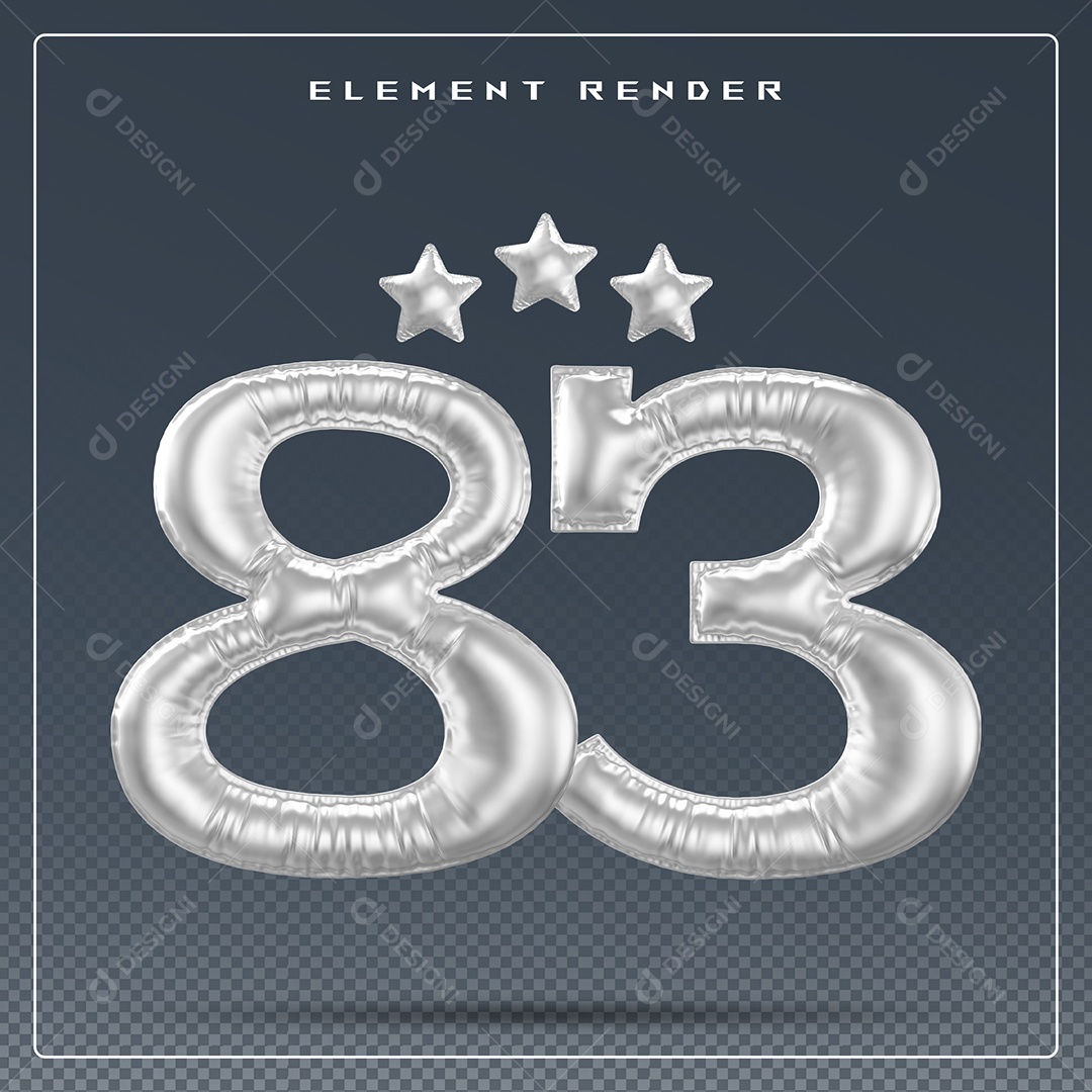 Elemento 3D Número 83 Cinza para Composição PSD