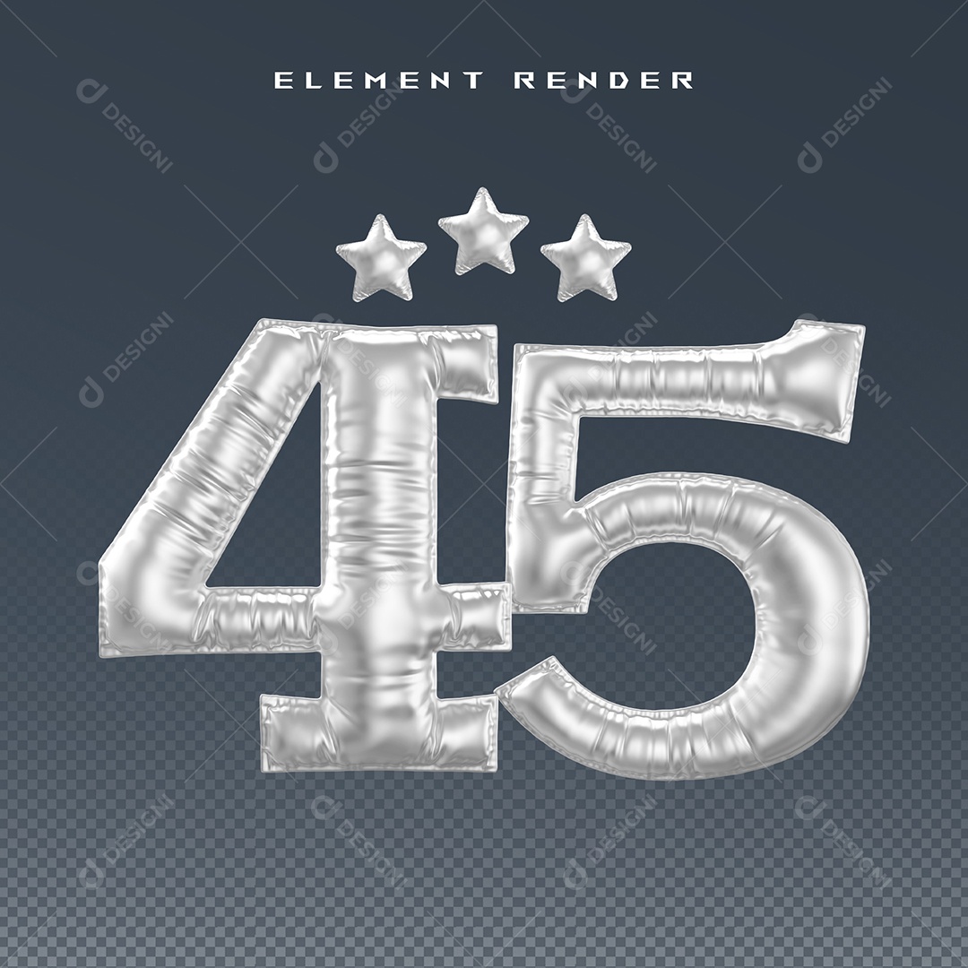 Elemento 3D Número 45 Cinza para Composição PSD