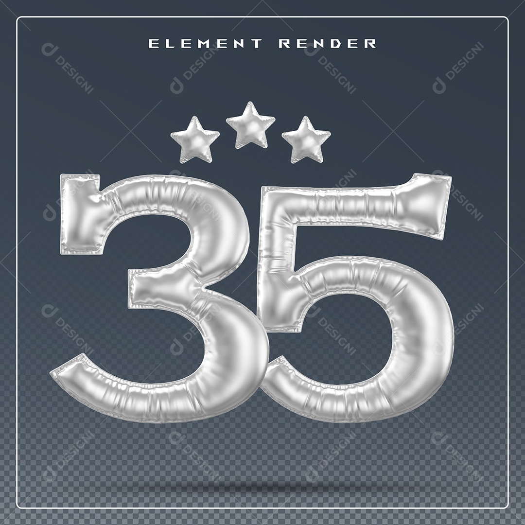 Elemento 3D Número 35 Cinza para Composição PSD