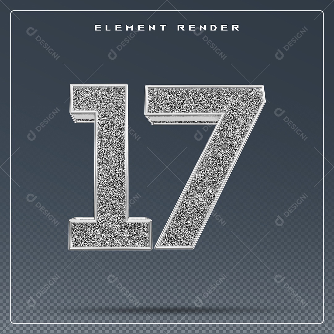 Elemento 3D Número 17 Cinza para Composição PSD