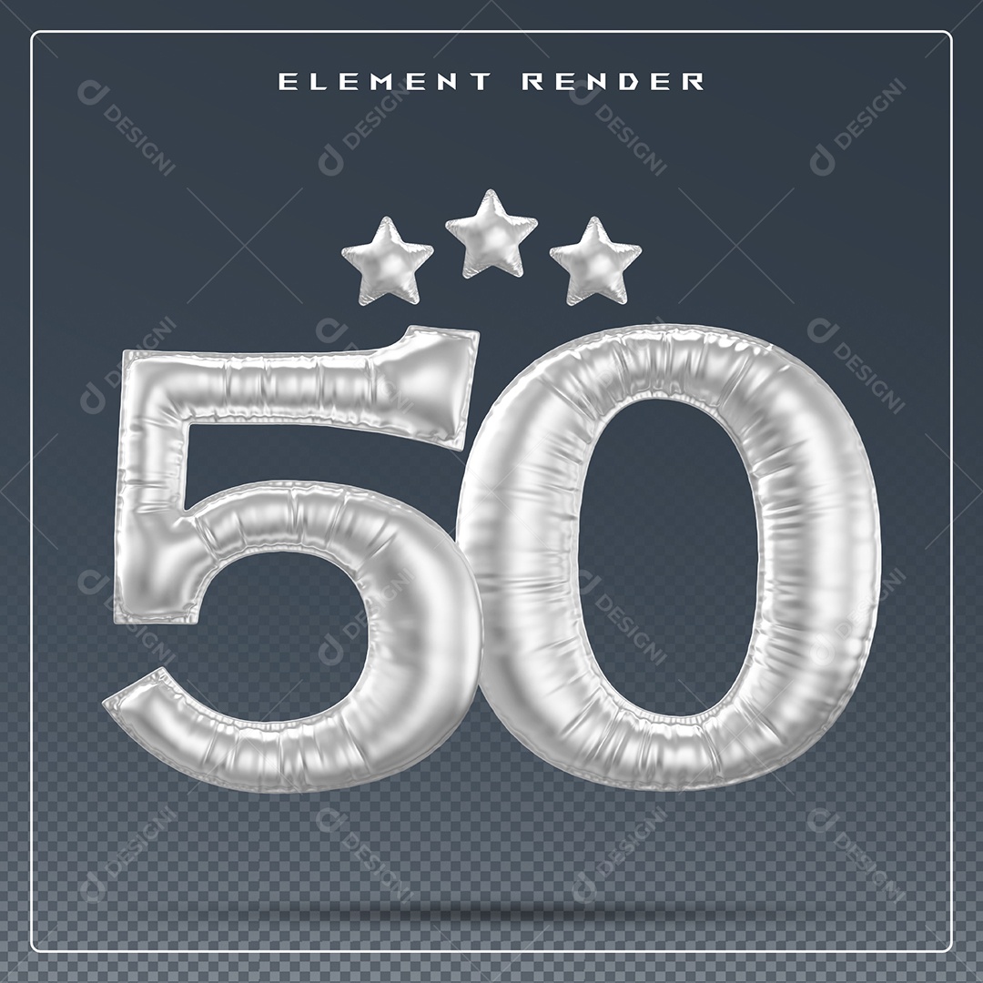 Elemento 3D Número 50 Cinza para Composição PSD