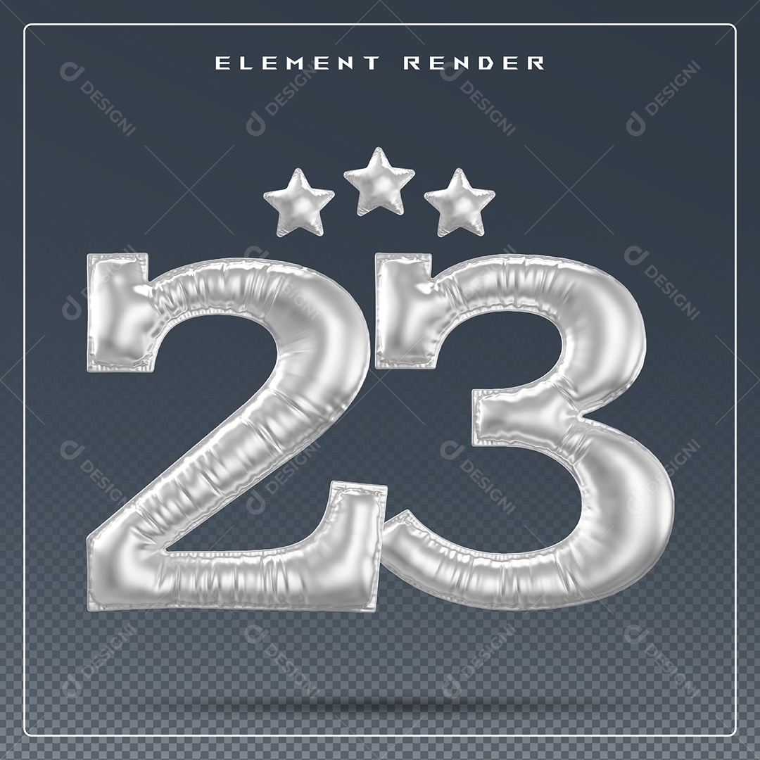 Elemento 3D Número 23 Cinza para Composição PSD