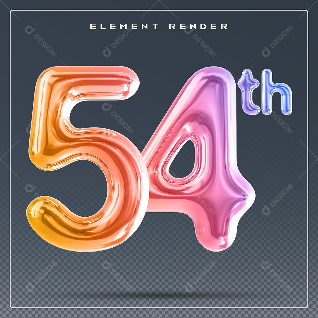 Elemento 3D Número 54 Th Colorido para Composição PSD