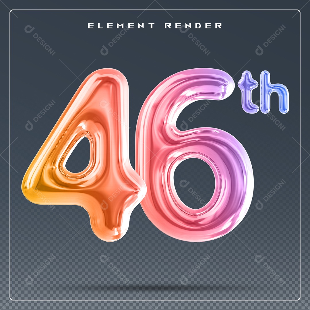 Elemento 3D Número 46 Th Colorido para Composição PSD