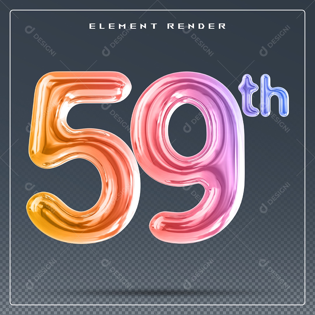 Elemento 3D Número 59 Th Colorido para Composição PSD