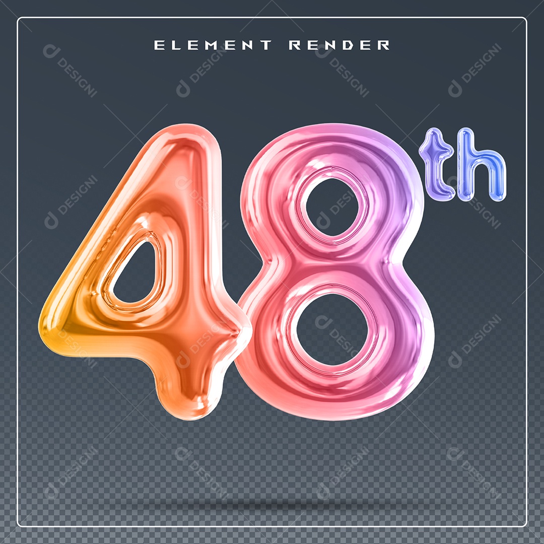 Elemento 3D Número 48 Th Colorido para Composição PSD