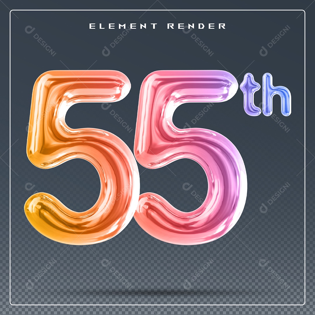 Elemento 3D Número 5 Th Colorido para Composição PSD