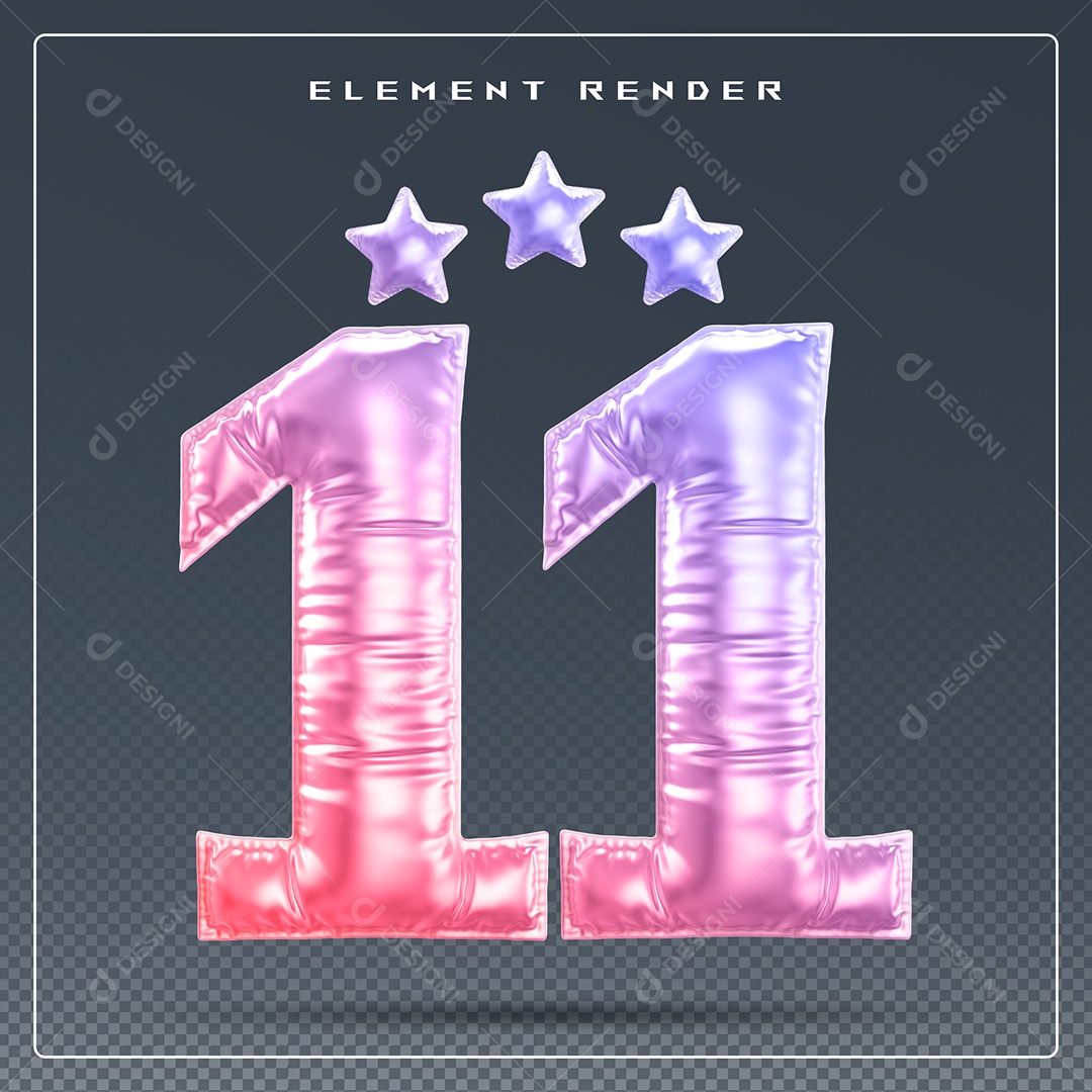Elemento 3D Número 11 Colorido para Composição PSD