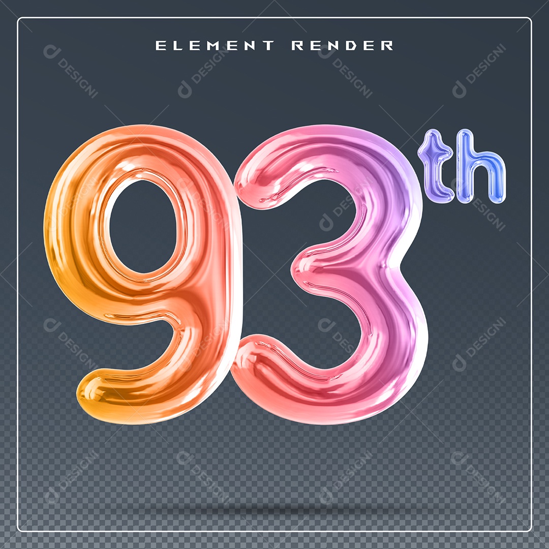 Elemento 3D Número 93 Th Colorido para Composição PSD