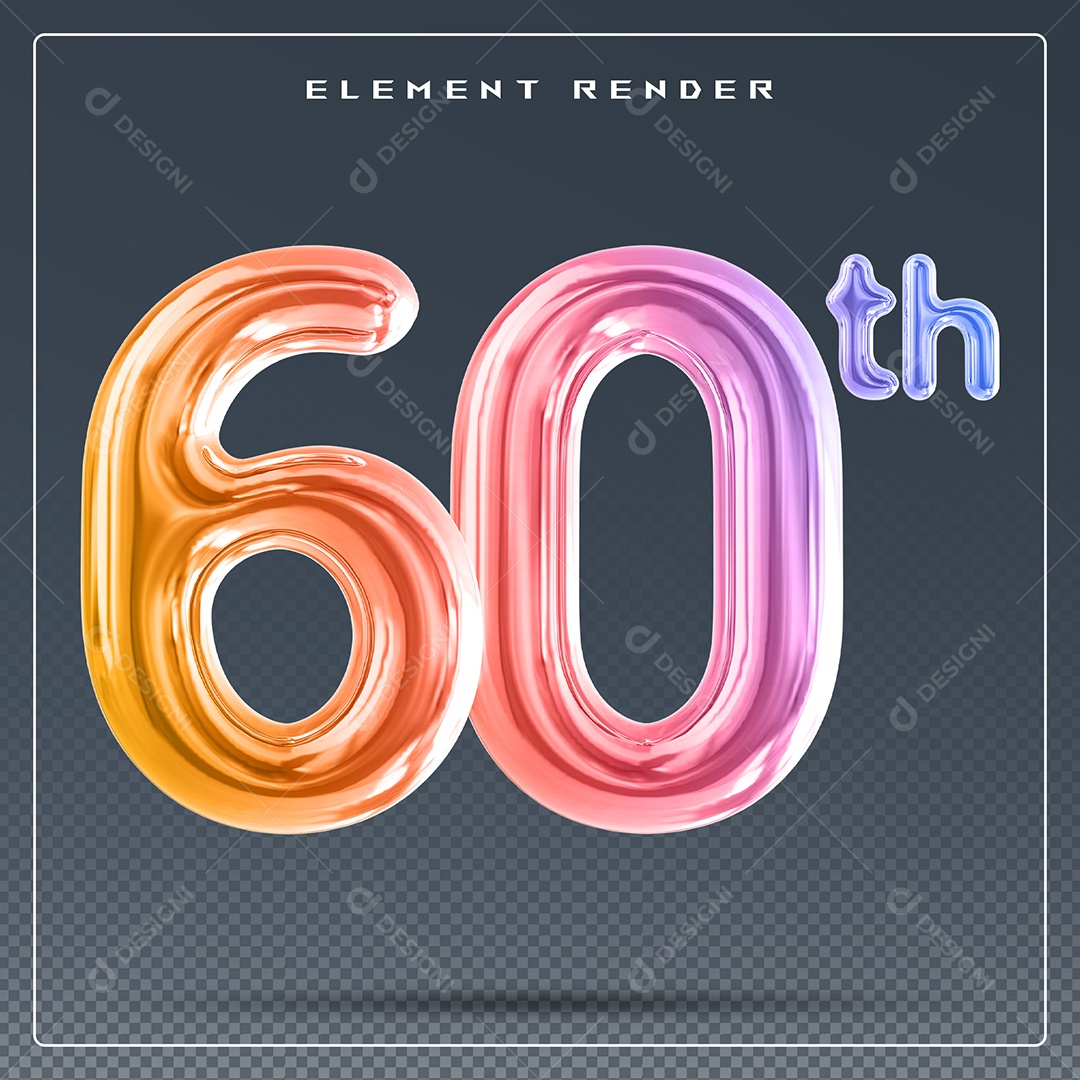Elemento 3D Número 60 Th Colorido para Composição PSD
