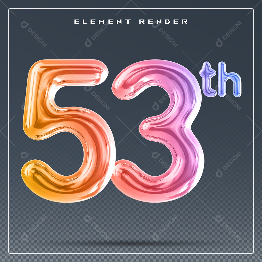 Elemento 3D Número 53 Th Colorido para Composição PSD