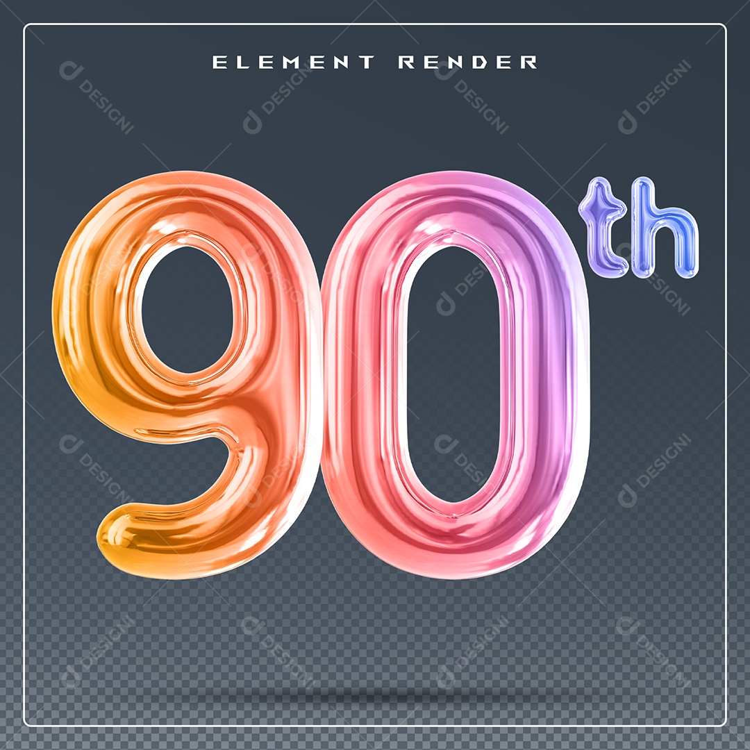 Elemento 3D Número 100 Th Colorido para Composição PSD