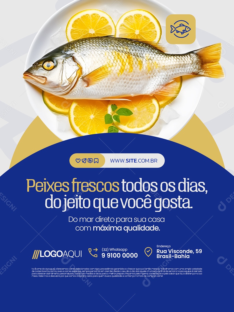 Peixaria Peixes Frescos Todos os Dias Social Media PSD Editável