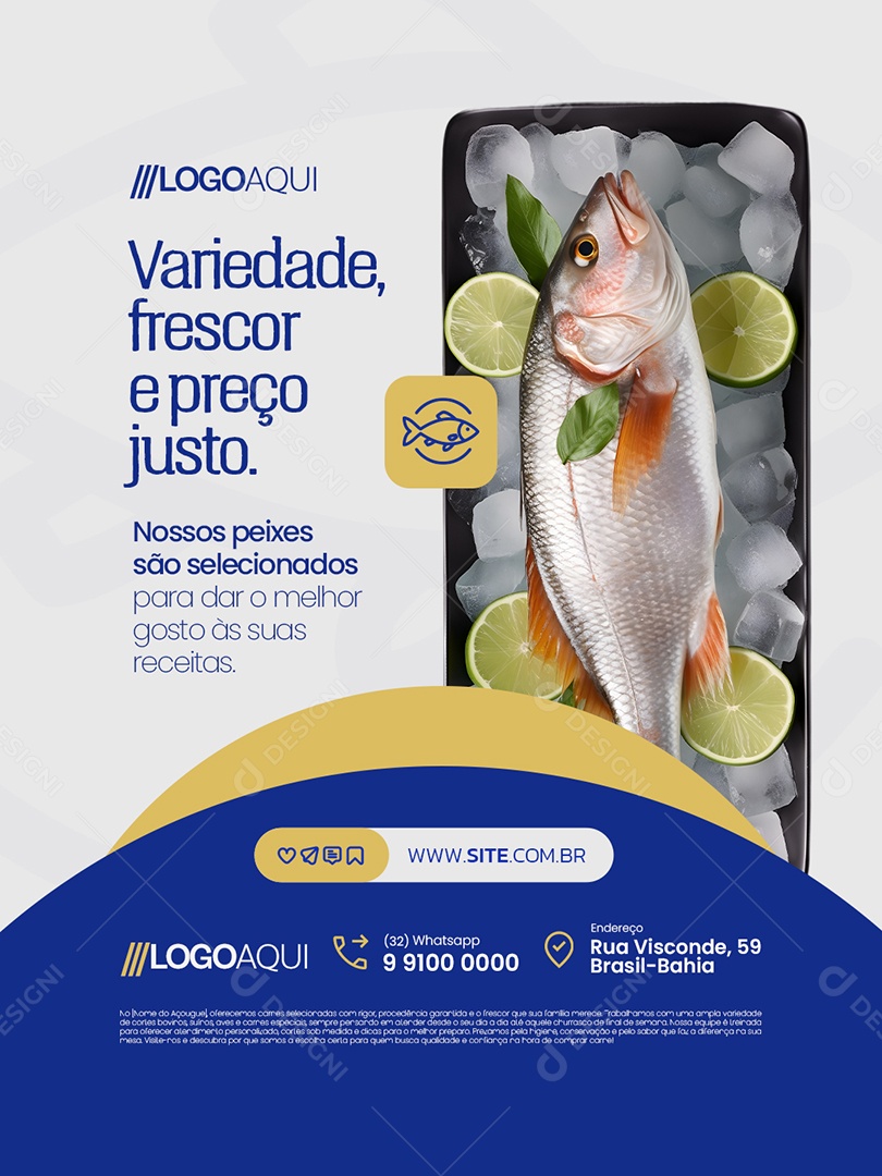 Peixaria Variedade Frescor e Preço Justo Social Media PSD Editável