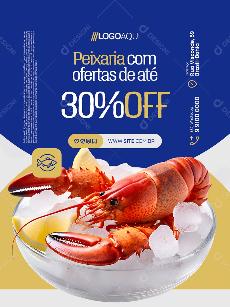 Peixaria com Ofertas de Até 30% Off Social Media PSD Editável