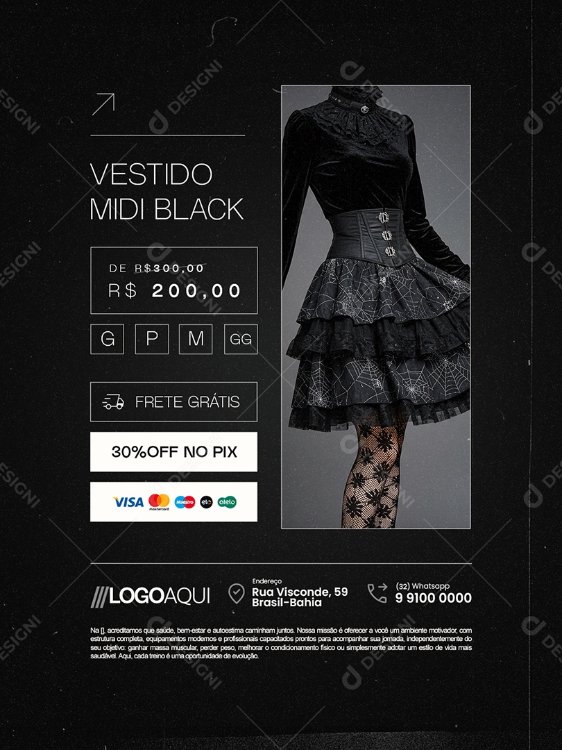 Loja Gótica Vestido Midi Black Social Media PSD Editável