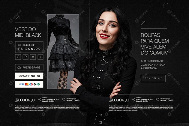 Carrossel Loja Gótica Vestido Midi Black Social Media PSD Editável