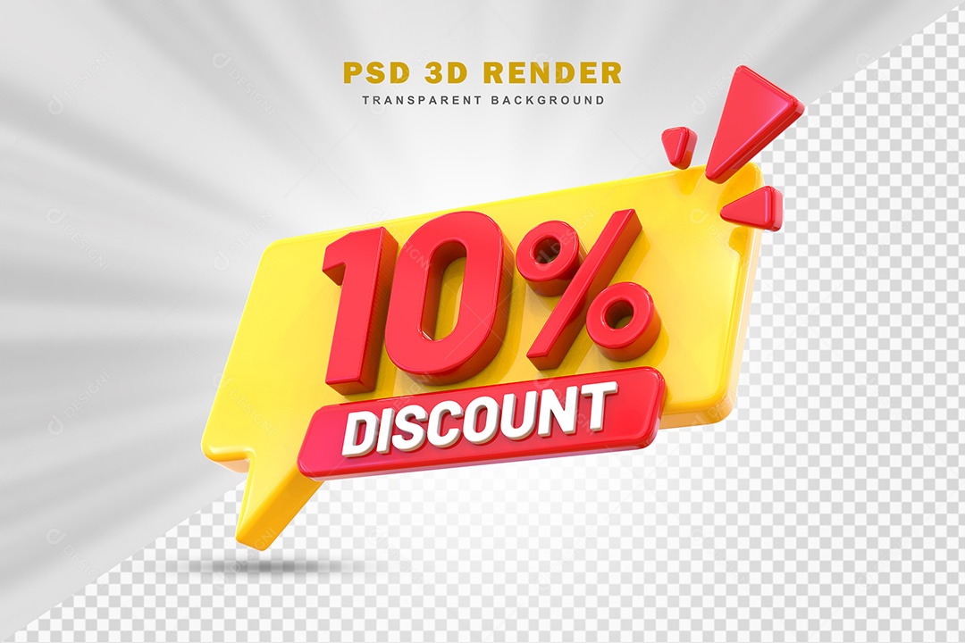 Elemento 3D Número 10% de Desconto Amarelo e Vermelho Para Composição PSD