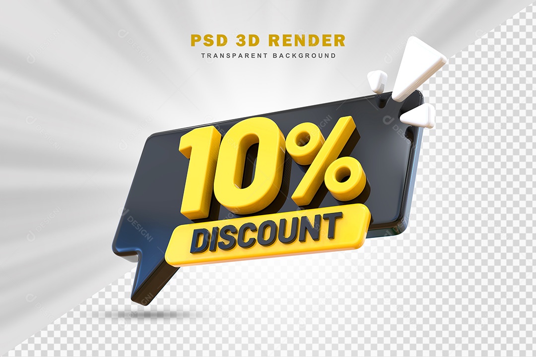 Elemento 3D Número 10% de Desconto Preto e Amarelo Para Composição PSD