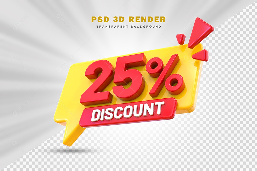 Elemento 3D Número 25% de Desconto Amarelo e Vermelho Para Composição PSD