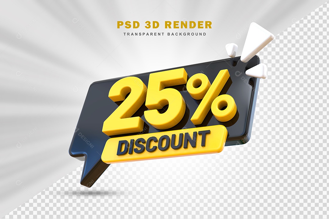 Elemento 3D Número 25% de Desconto Preto e Amarelo Para Composição PSD