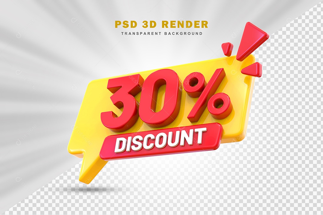 Elemento 3D Número 30% de Desconto Amarelo e Vermelho Para Composição PSD