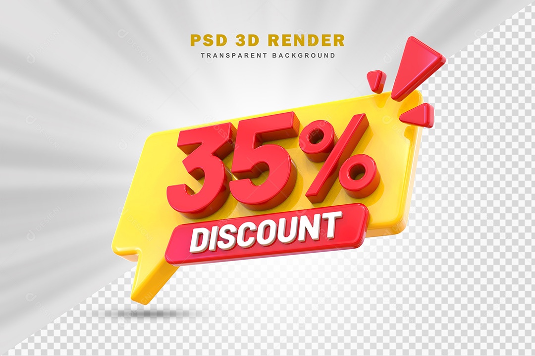 Elemento 3D Número 35% de Desconto Amarelo e Vermelho Para Composição PSD