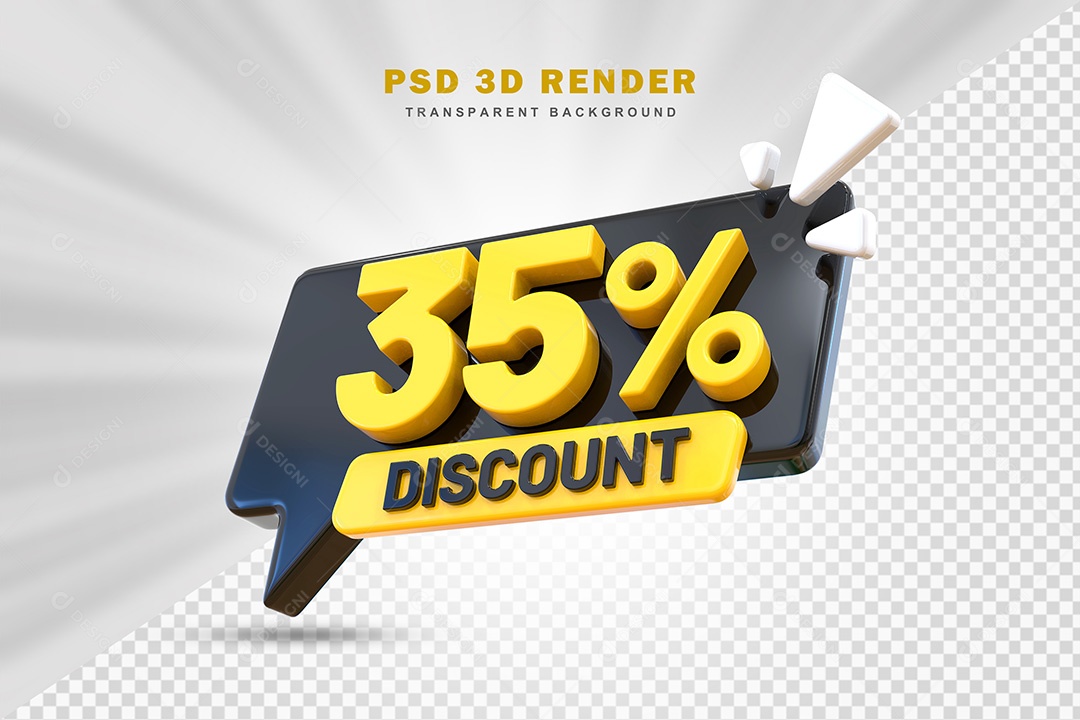 Elemento 3D Número 35% de Desconto Preto e Amarelo Para Composição PSD