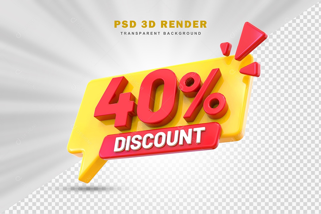 Elemento 3D Número 40% de Desconto Amarelo e Vermelho Para Composição PSD