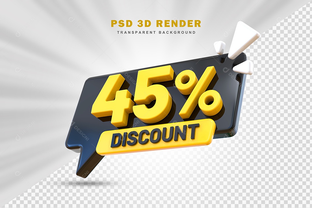 Elemento 3D Número 45% de Desconto Preto e Amarelo Para Composição PSD