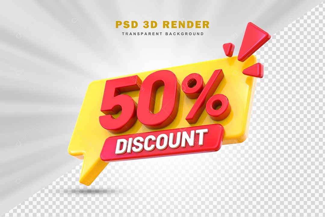 Elemento 3D Número 50% de Desconto Amarelo e Vermelho Para Composição PSD