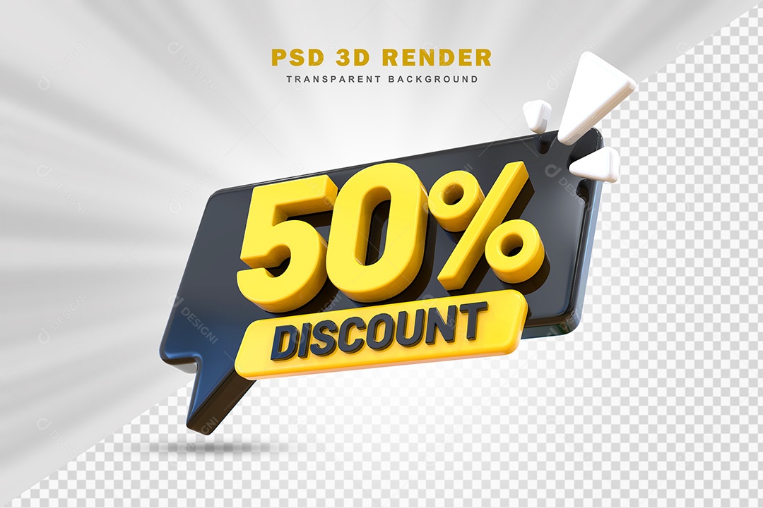 Elemento 3D Número 50% de Desconto Preto e Amarelo Para Composição PSD