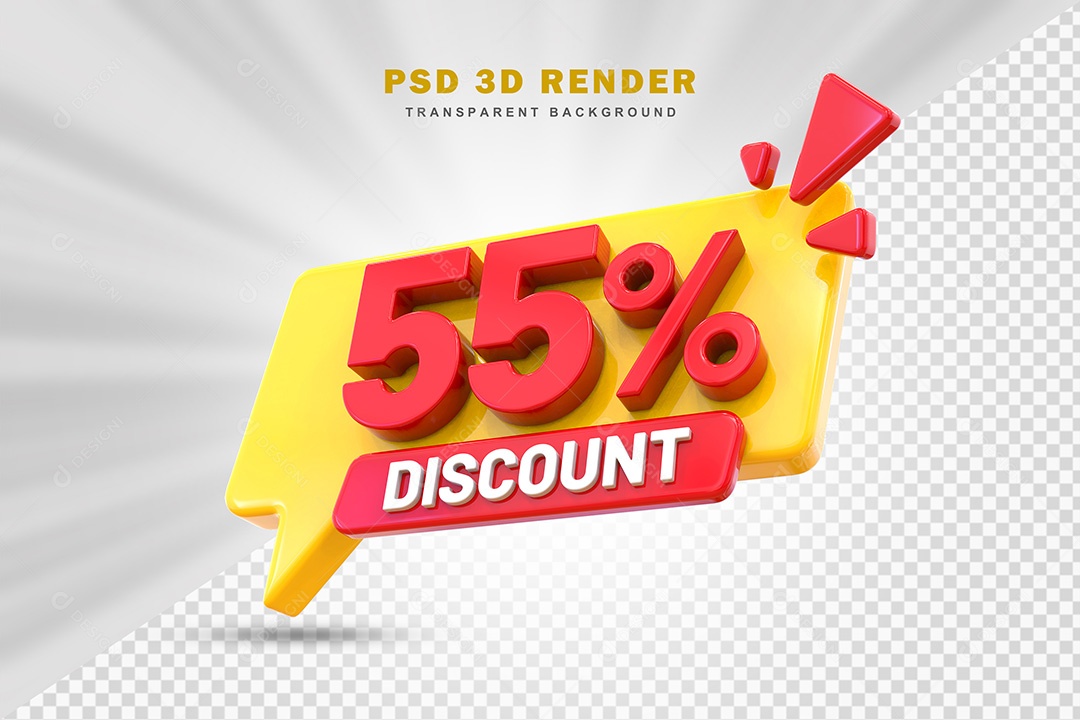 Elemento 3D Número 55% de Desconto Amarelo e Vermelho Para Composição PSD