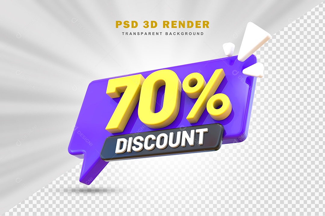 Elemento 3D Número 70% de Desconto Roxo e Amarelo Para Composição PSD