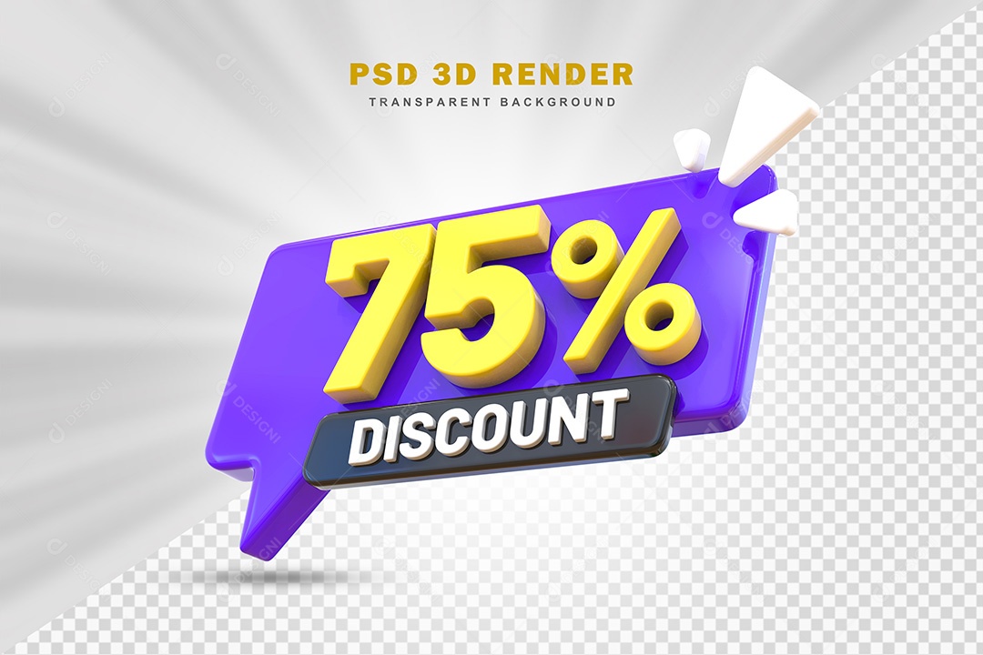 Elemento 3D Número 75% de Desconto Roxo e Amarelo Para Composição PSD