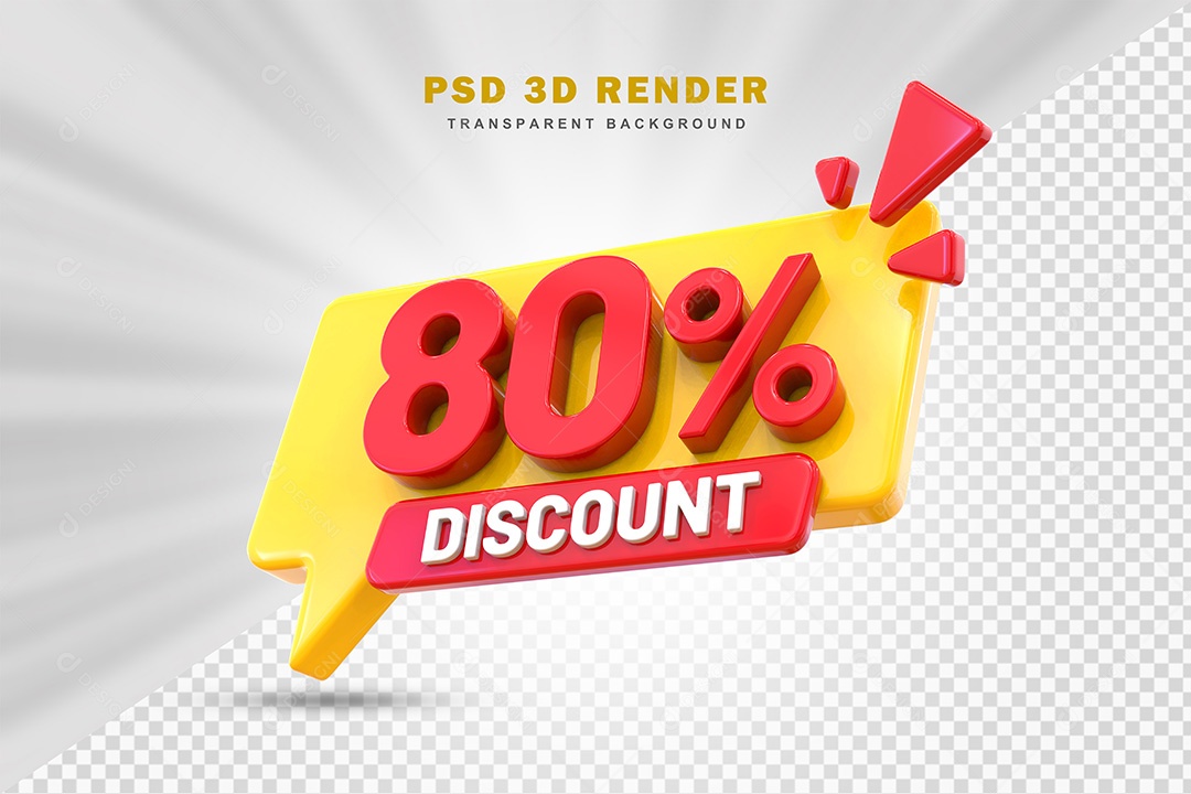 Elemento 3D Número 80% de Desconto Amarelo e Vermelho Para Composição PSD
