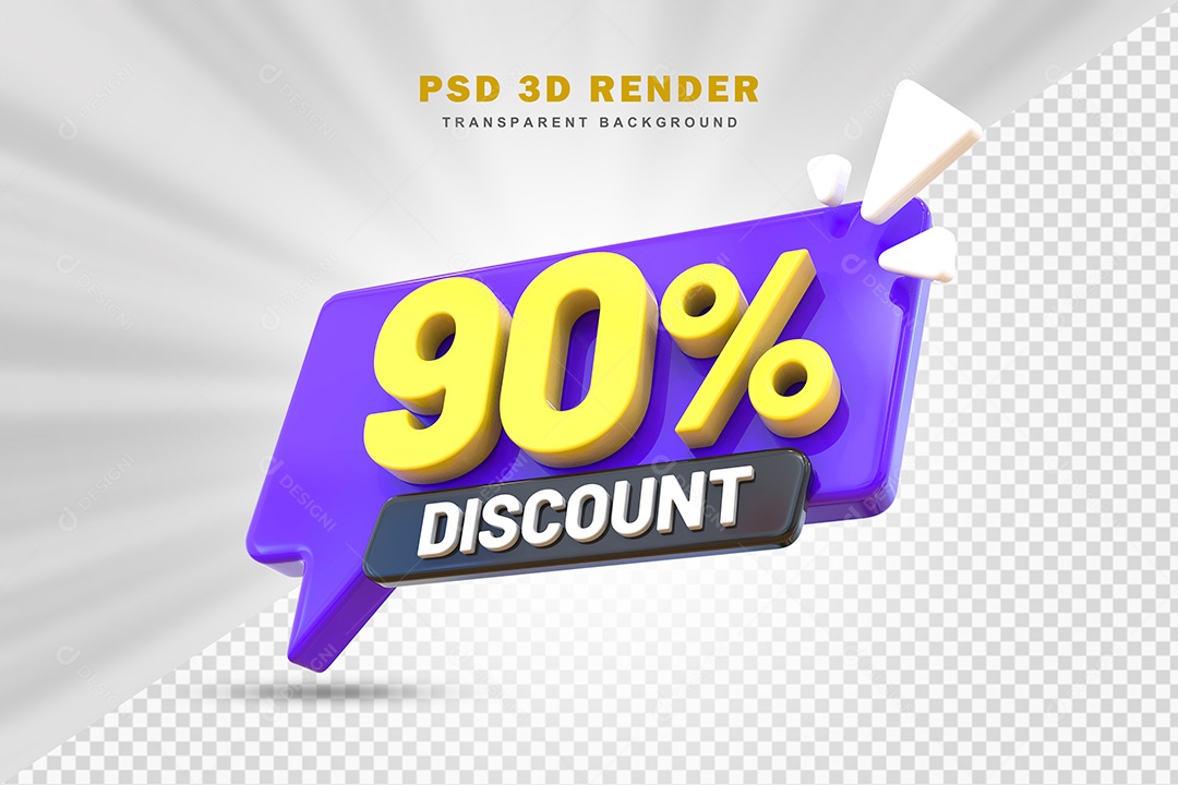 Elemento 3D Número 90% de Desconto Roxo e Amarelo Para Composição PSD