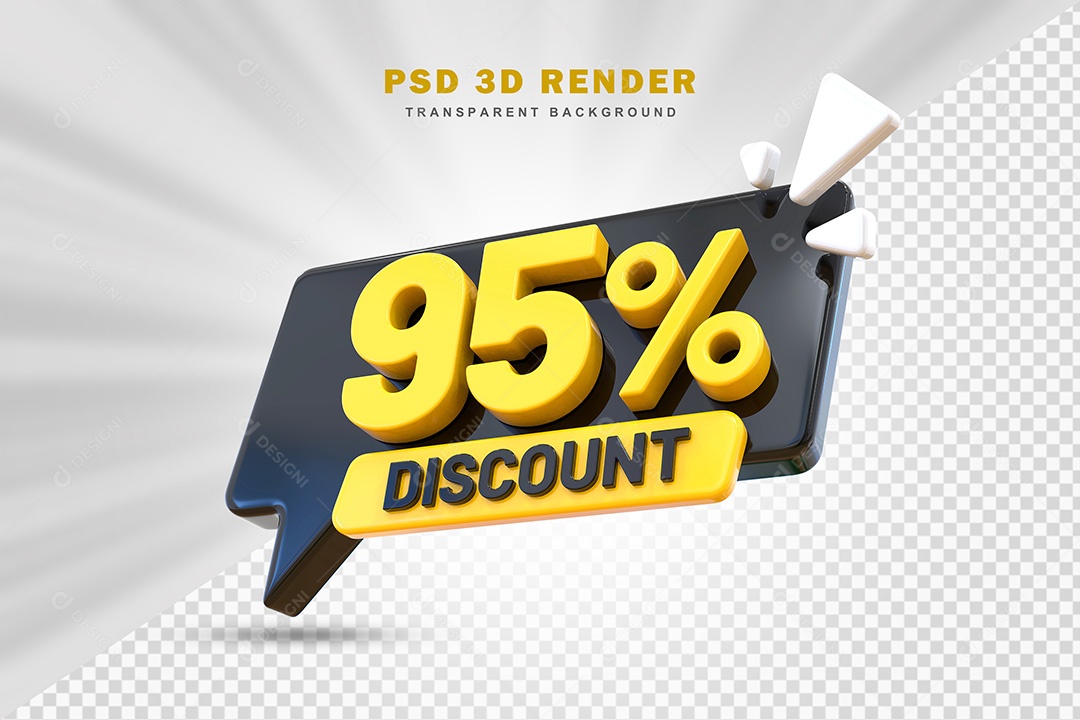 Elemento 3D Número 95% de Desconto Preto e Amarelo Para Composição PSD
