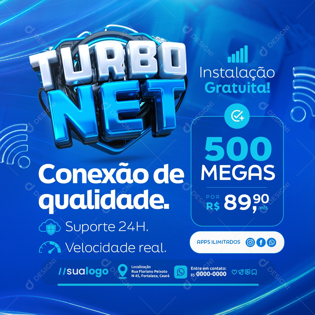 Turbo Net Provedor de Internet Conexão de Qualidade Social Media PSD Editável