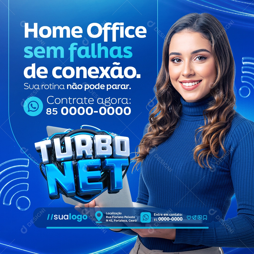 Turbo Net Provedor de Internet Home Office Sem Falhas Social Media PSD Editável