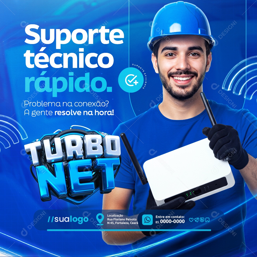 Turbo Net Provedor de Internet Suporte Técnico Rápido Social Media PSD Editável