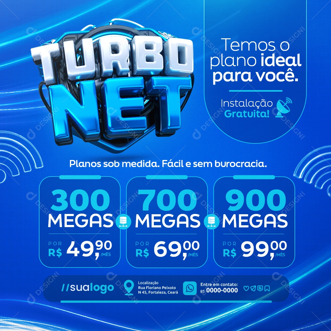 Turbo Net Provedor de Internet Temos o Plano Ideal para Você Social Media PSD Editável