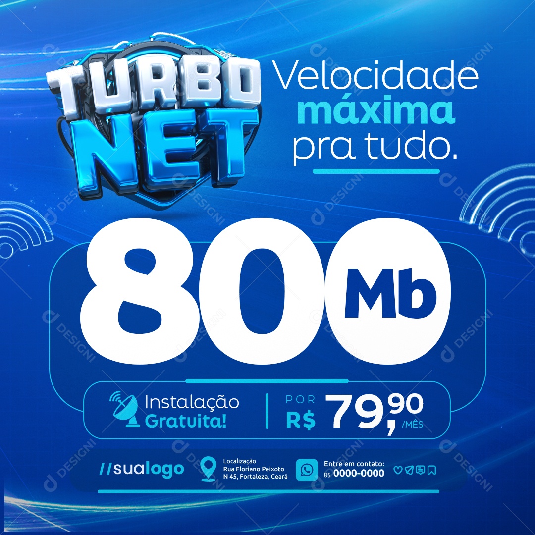 Turbo Net Provedor de Internet Velocidade Máxima Social Media PSD Editável