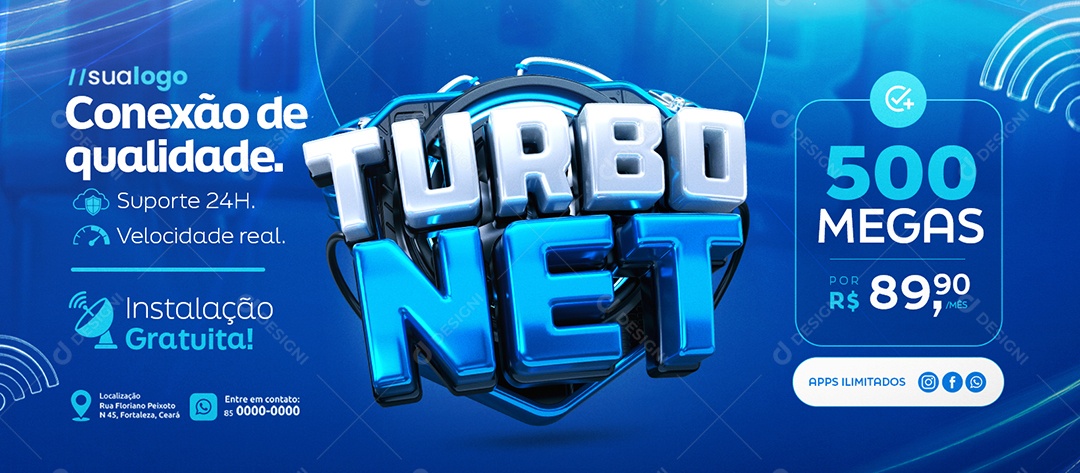 Banner Turbo Net Provedor de Internet Conexão de Qualidade Social Media PSD Editável