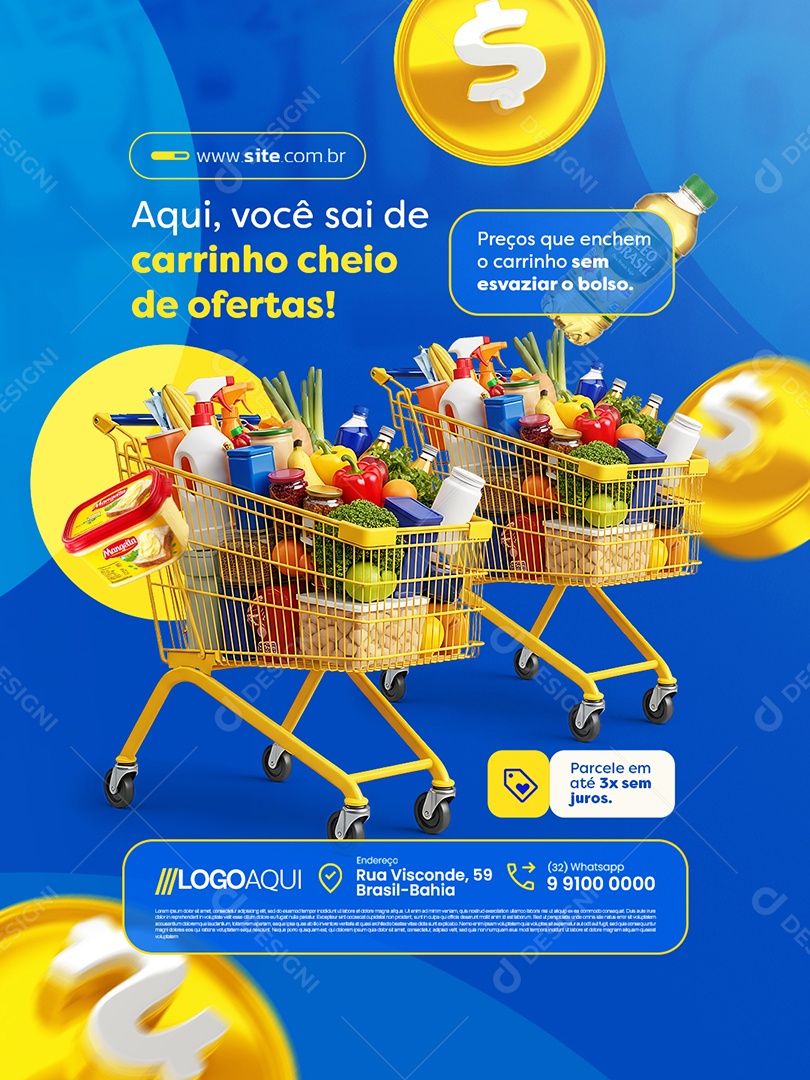 Supermercado Preços que Enchem o Carrinho Social Media PSD Editável