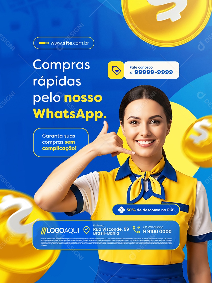 Supermercado Compras Rápidas pelo Nosso WhatsApp Social Media PSD Editável